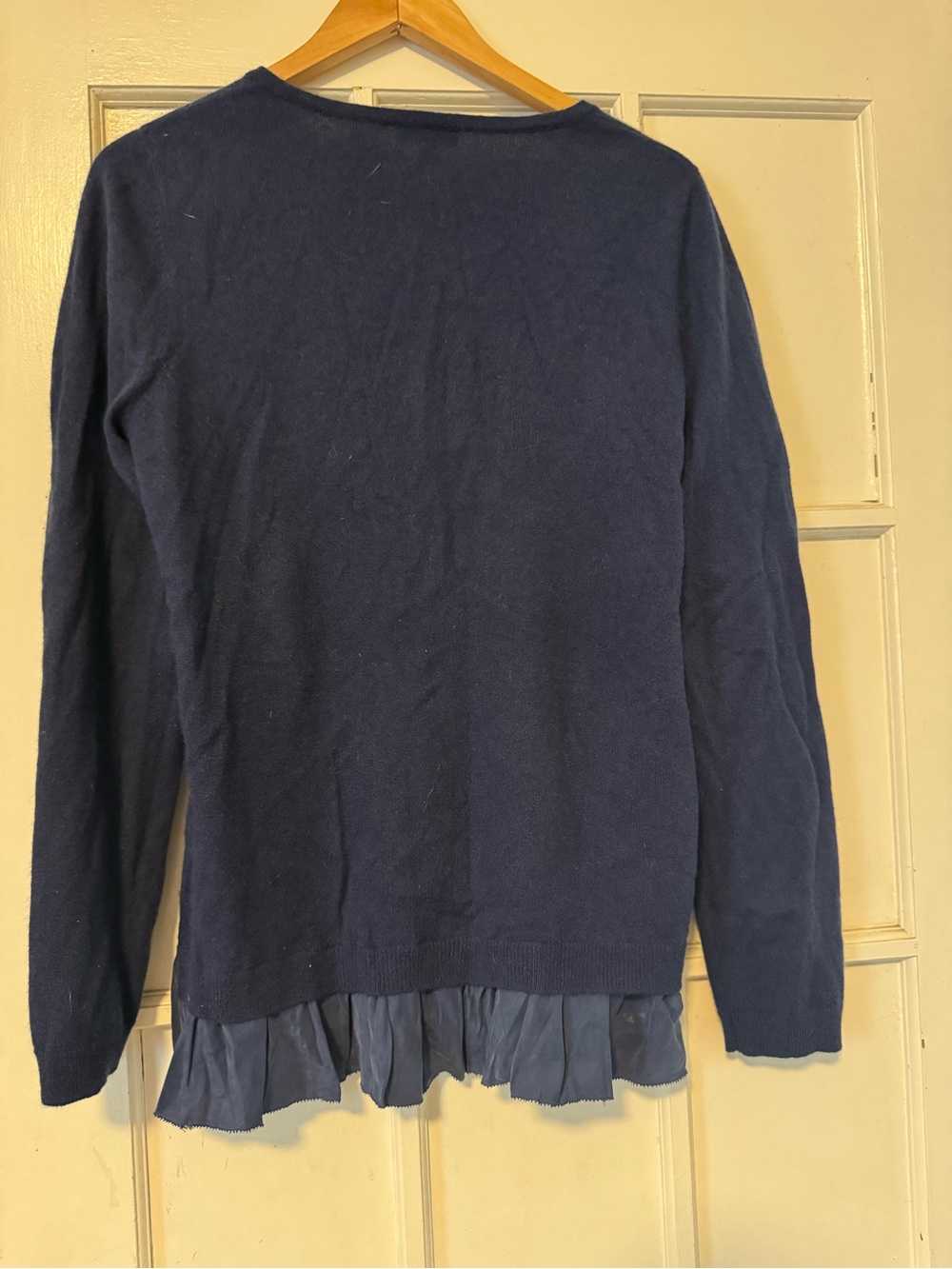 Garnet Hill Navy Cashmere Sweater with Pleated Hem - Picture 2 of 5